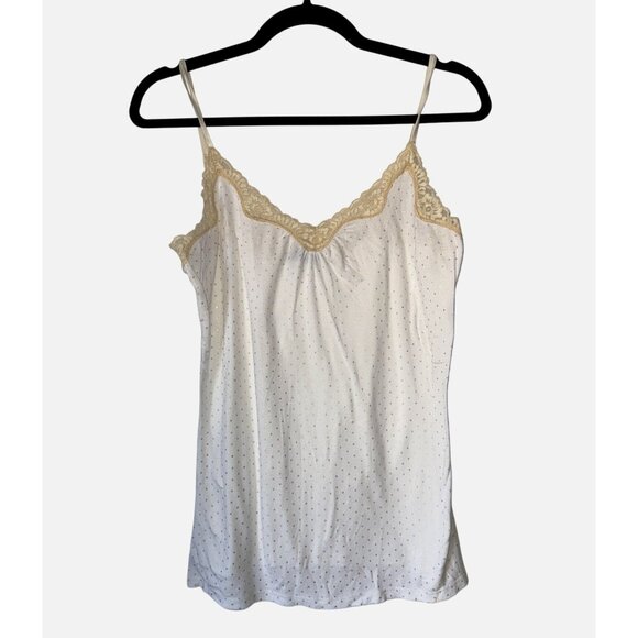 Express White Polka Dot Lace-Trim Spaghetti Strap Camisole Top Womens M - Picture 2 of 6